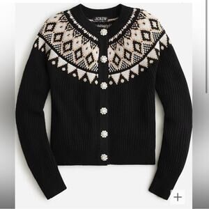 J.Crew fair isle cashmere cardigan rhinestone jewel buttons sweater size S